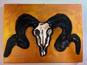 ram skull and horns painting